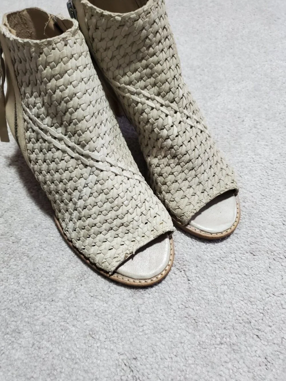 SAM EDELMAN Cooper Woven Leather Sandals Shooties Peep Toe Heels Cream Women's 8 - Picture 5 of 14